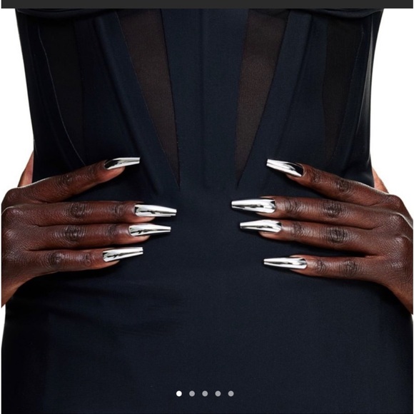 H&M x MUGLER Silver Press On Coffin Nails